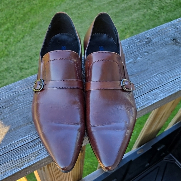 SERDAOMANI Men's Brown Leather BUCKLE POINTED TOE Loafers SHOES 44 US 11 - Picture 1 of 8